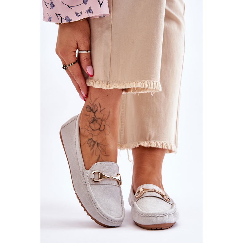 FC3 Klasyczne Zamszowe Mokasyny Z Ozdobą Szare Arla 1