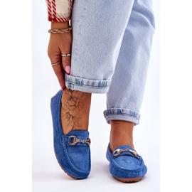 FC3 Klasyczne Zamszowe Mokasyny Z Ozdobą Niebieskie Arla 1