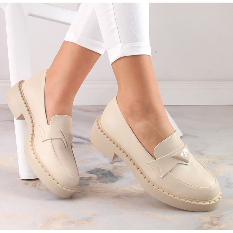 Półbuty mokasyny na obcasie i platformie Potocki SZ12002 beżowy 1