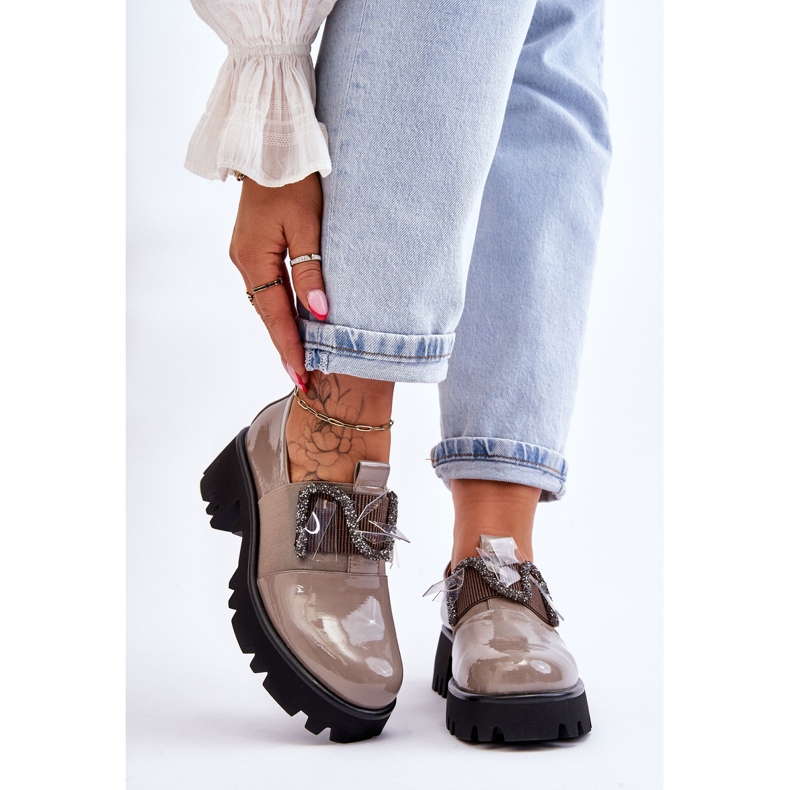 S.Barski Lakierowane Półbuty Z Ozdobami Szare Keily 1