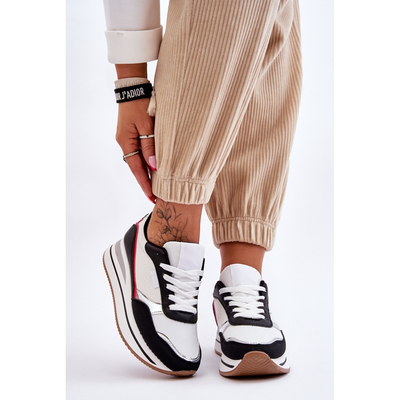 BM Damskie Buty Sportowe Na Koturnie I Platformie Biało-Czarne Allen białe 1