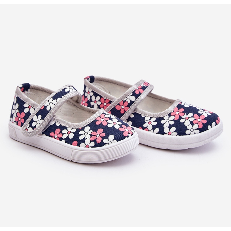 Dziecięce Baleriny W Kwiatuszki Granatowo-Szare Noah niebieskie 2