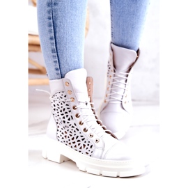 FILIPCZYK Skórzane Ażurowe Botki Białe Aileen 1