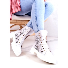 FILIPCZYK Skórzane Ażurowe Botki Białe Aileen 2