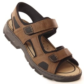 Komfortowe sandały męskie na rzepy brązowe Rieker 26156-25 1