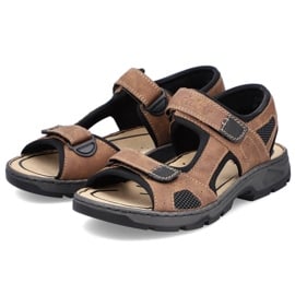 Komfortowe sandały męskie na rzepy brązowe Rieker 26156-25 8