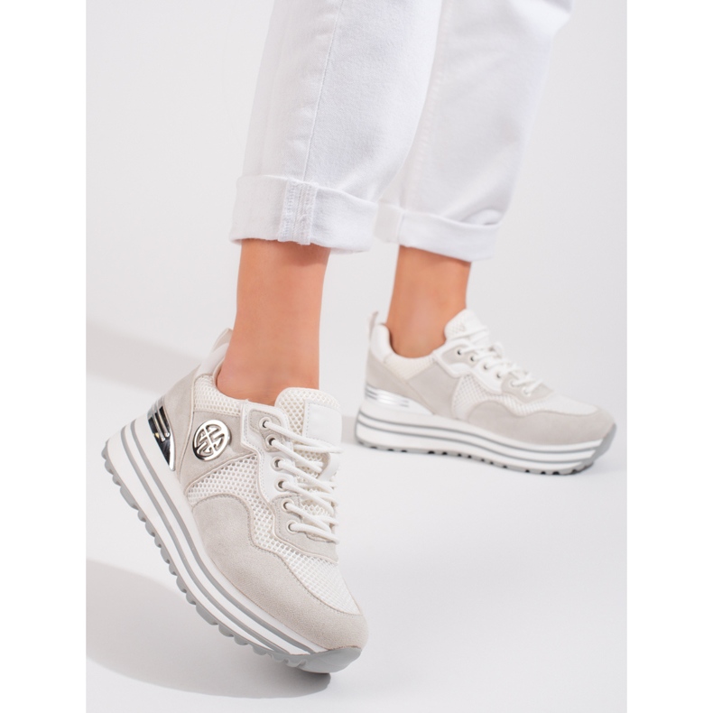 W. Potocki Sneakersy damskie sznurowane Potocki białe 1