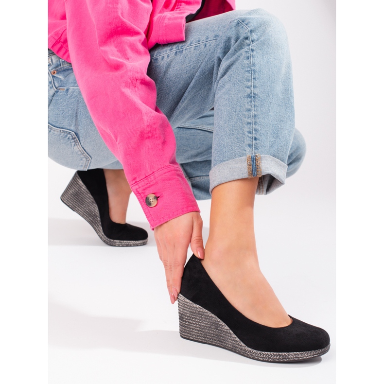 W. Potocki Czółenka damskie na koturnie czarne Potocki 2