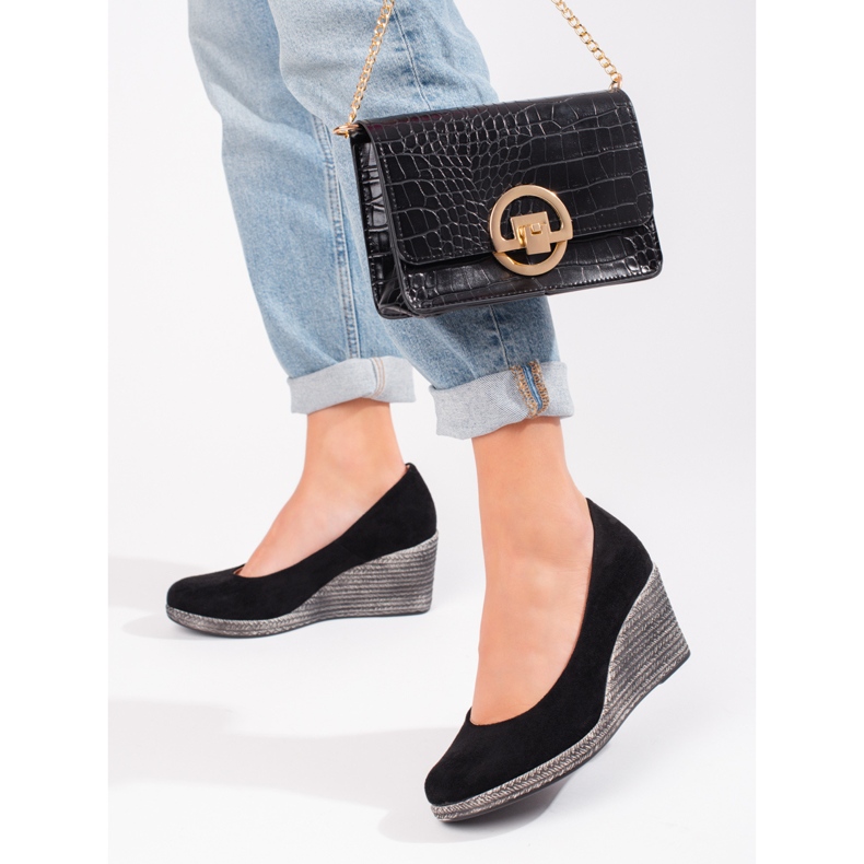 W. Potocki Czółenka damskie na koturnie czarne Potocki 1