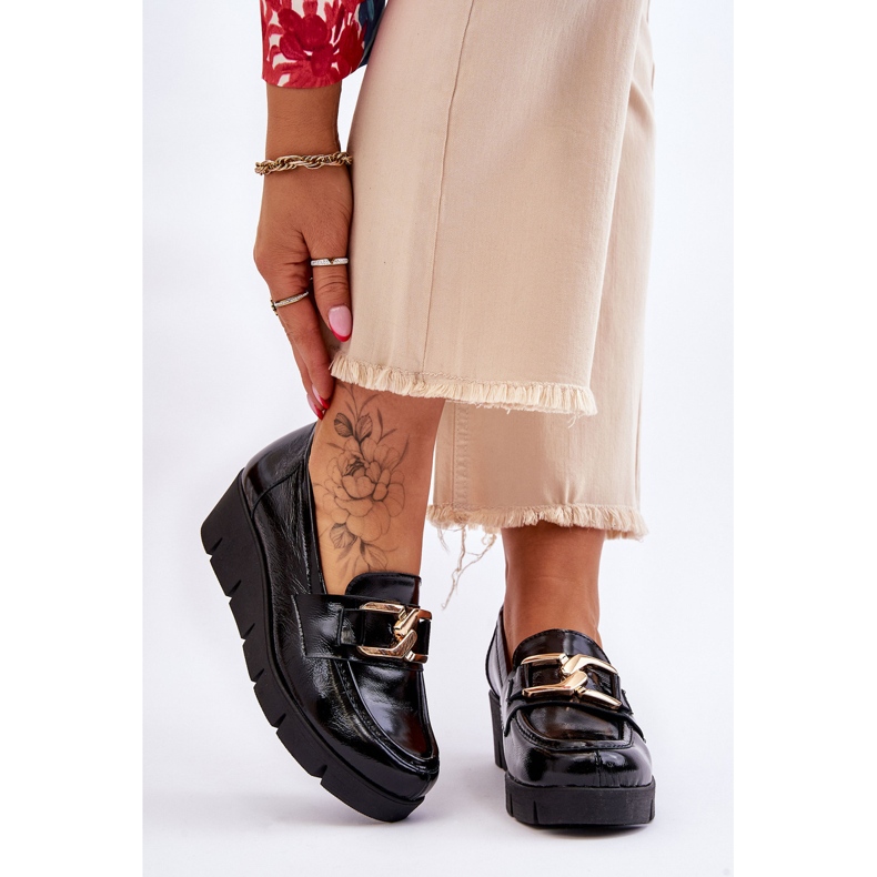 Lemar Lakierowane Mokasyny Na Koturnie Czarne Felicita 1