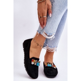 Damskie Zamszowe Mokasyny Z Kryształkami Czarne Lucille 1
