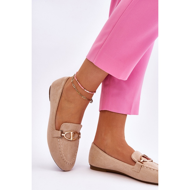 Vinceza Zamszowe Mokasyny Z Ozdobnym Elementem Beżowe Reed beżowy 2