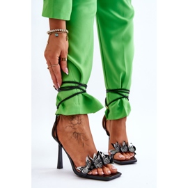 Wiązane Sandałki Na Szpilce Z Motylami Czarne Delmar 2