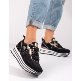 W. Potocki Sneakersy damskie sznurowane Potocki czarne 1