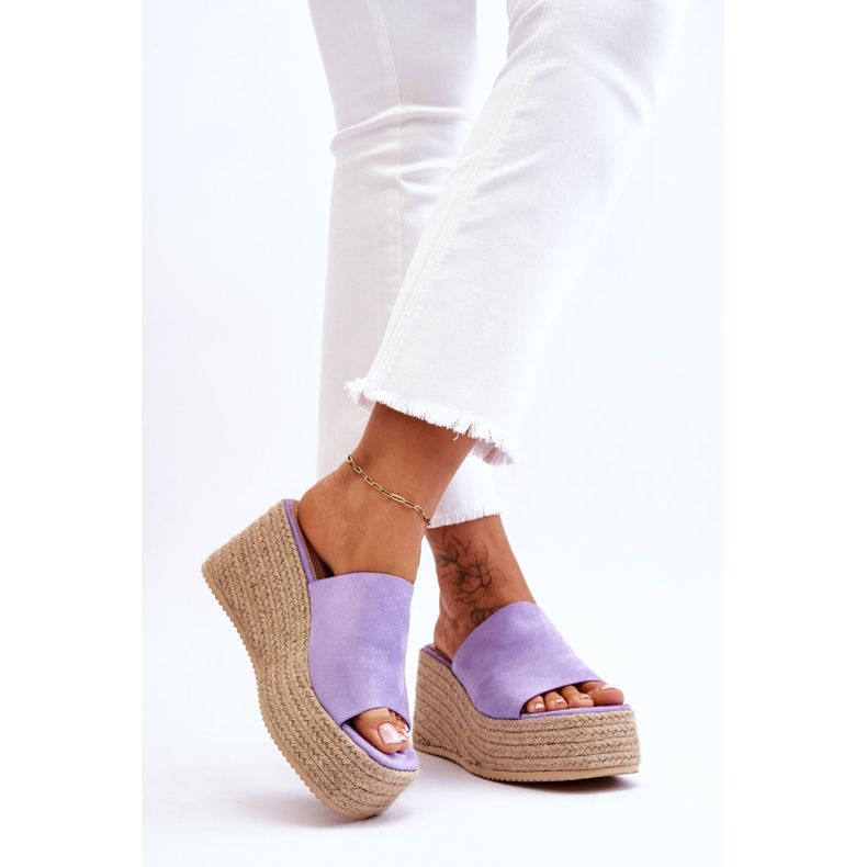 FS1 Damskie Klapki Na Koturnie I Platformie Fioletowe Ysabel 2