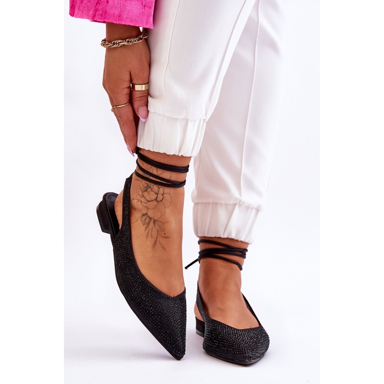 Wiązane Baleriny Z Dżetami Czarne Mavis 1