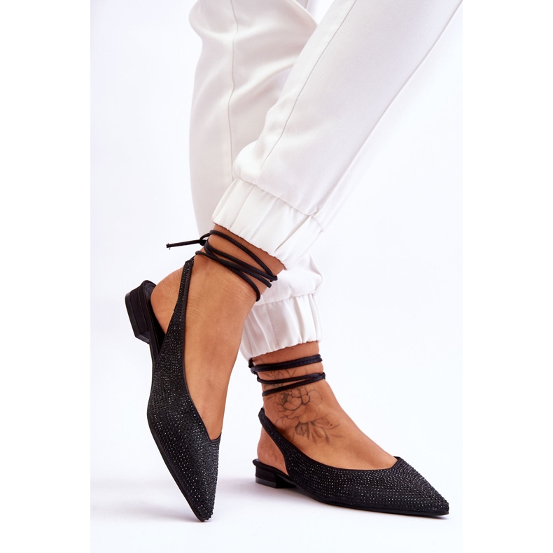 Wiązane Baleriny Z Dżetami Czarne Mavis 2