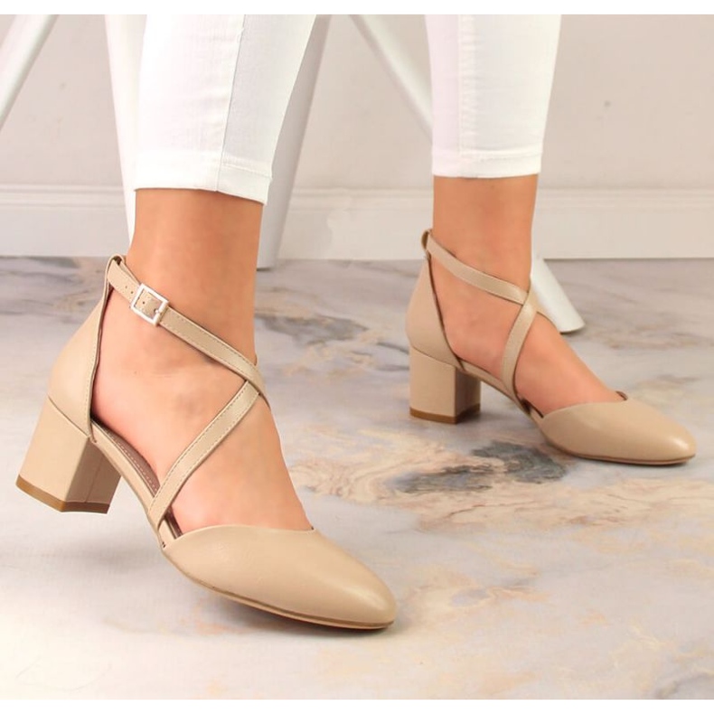 Sandały wizytowe na obcasie Sergio Leone W SK365C beżowy 2