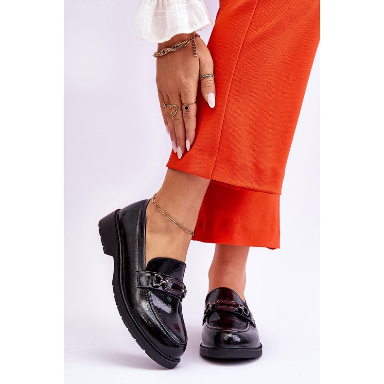 S.Barski Lakierowane Mokasyny Loafersy Z Ozdobą Czarne Maura 1