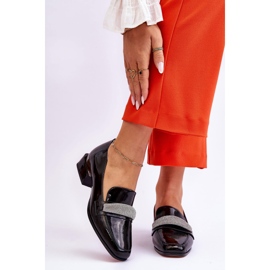 S.Barski Lakierowane Mokasyny Na Obcasie Z Cyrkoniami Czarne Lavern 1