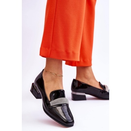 S.Barski Lakierowane Mokasyny Na Obcasie Z Cyrkoniami Czarne Lavern 2