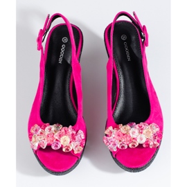 Damskie sandały na koturnie zamszowe Shelovet różowe 3