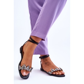 Damskie Sandały Z Ozdobnymi Motylami Czarne Jeane 2