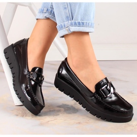 Lakierowane mokasyny damskie na platformie czarne Sergio Leone MK757 1