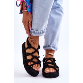 FG2 Damskie Modne Plecione Sandały Czarne Tiffanie 1