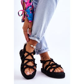 FG2 Damskie Modne Plecione Sandały Czarne Tiffanie 2