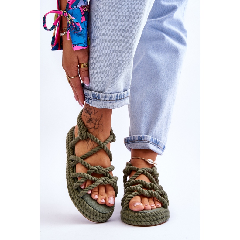 FG2 Damskie Modne Plecione Sandały Zielone Tiffanie 1