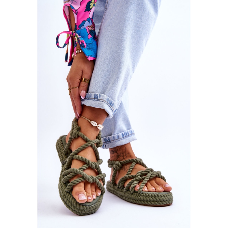 FG2 Damskie Modne Plecione Sandały Zielone Tiffanie 2