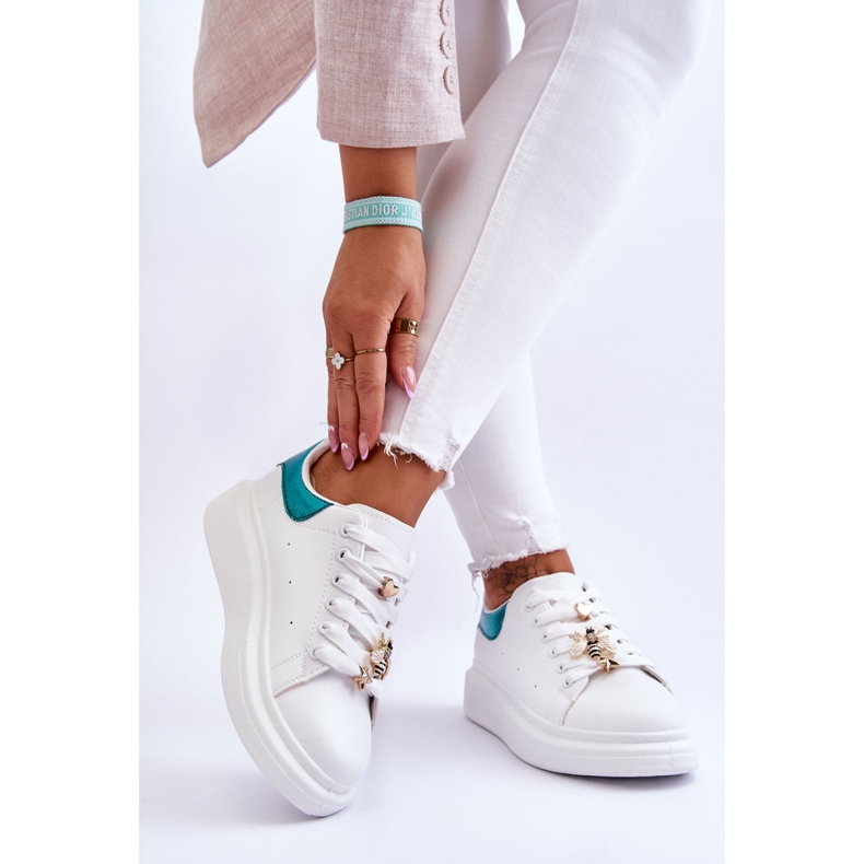 FG2 Damskie Buty Sportowe Na Masywnej Platformie Biało-Zielone Chante białe 2