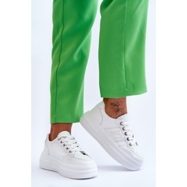 Modne Damskie Sneakersy Na Platformie Białe Claribel 2