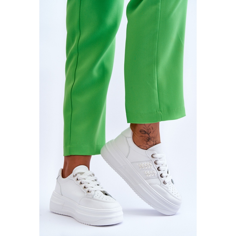 Modne Damskie Sneakersy Na Platformie Białe Claribel 2