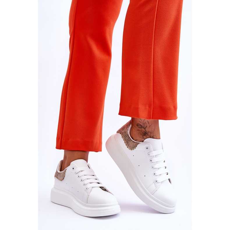 Damskie Buty Sportowe Z Ozdobnym Wzorem Biało-Złote Delight białe 2