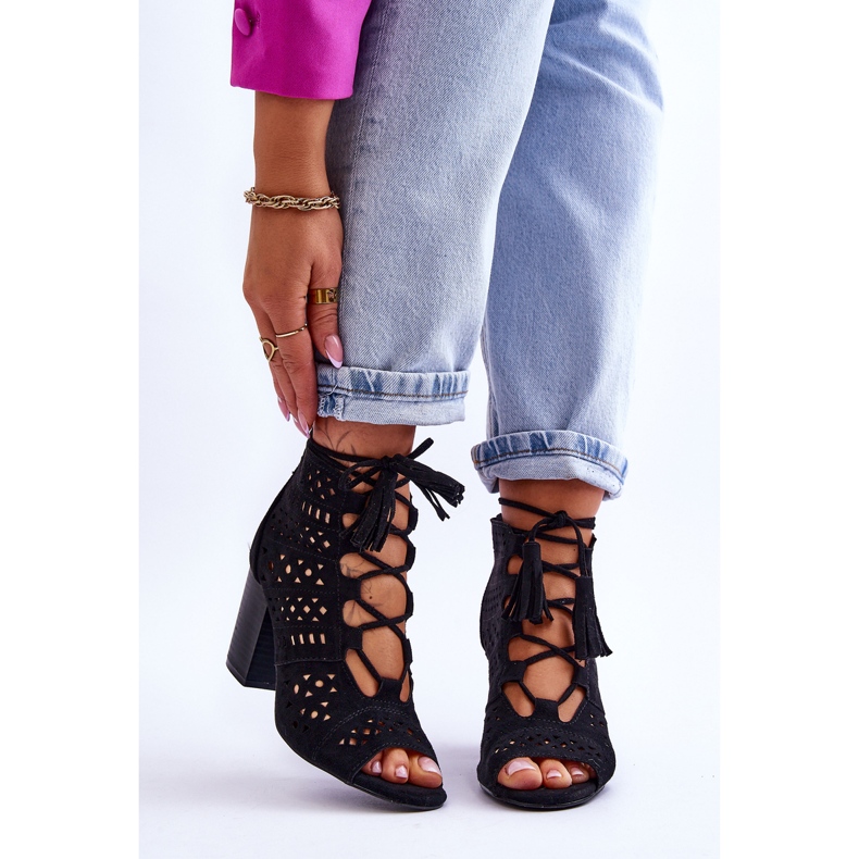 FB1 Botki Ażurowe Na Obcasie Czarne Letya 1