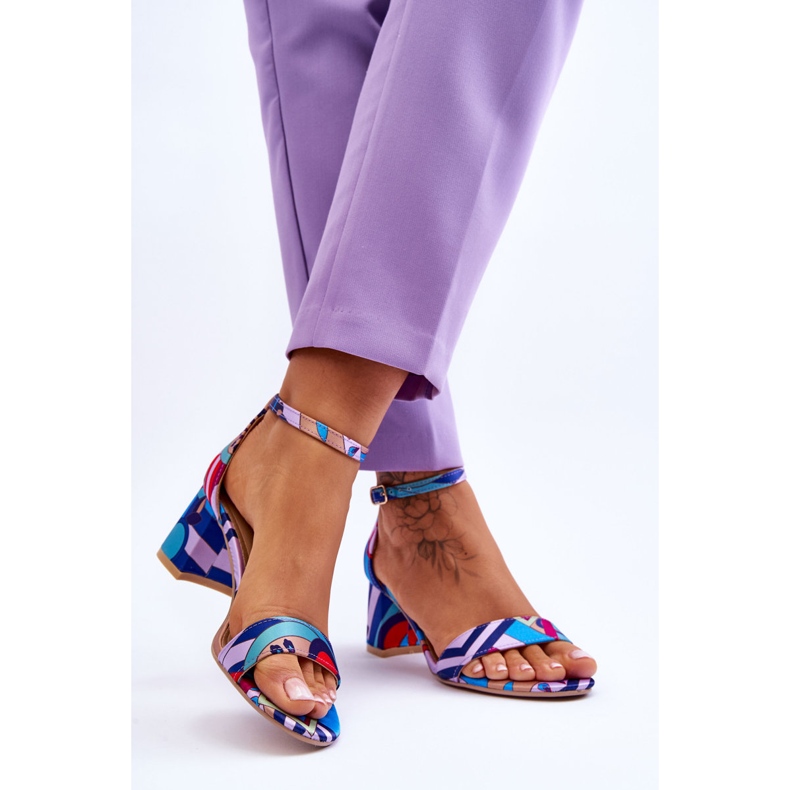 FB1 Satynowe Sandały Na Niskim Obcasie We Wzory Fioletowo-Niebieskie Quincy fioletowe 2