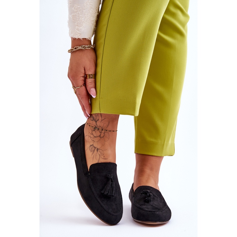 FB1 Zamszowe Klasyczne Mokasyny Z Frędzlami Czarne Averil 1