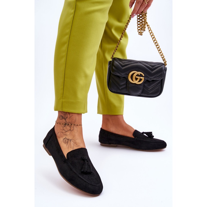 FB1 Zamszowe Klasyczne Mokasyny Z Frędzlami Czarne Averil 2