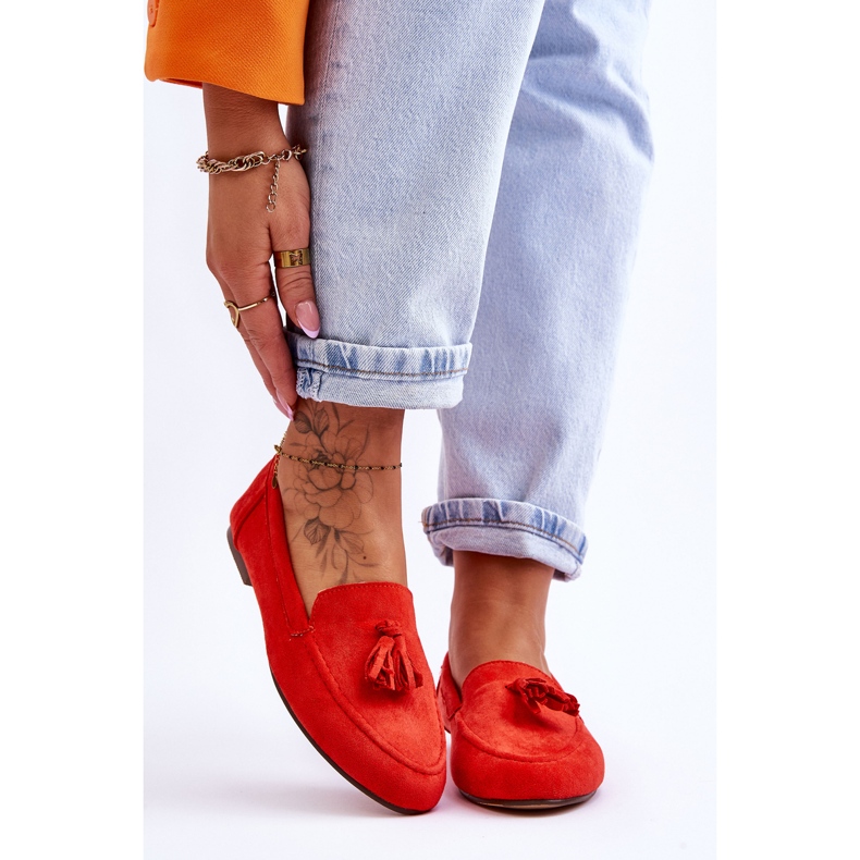 Zamszowe Klasyczne Mokasyny Z Frędzlami Ciemnopomarańczowe Averil 1