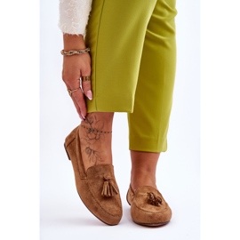 FB1 Zamszowe Klasyczne Mokasyny Z Frędzlami Brązowe Averil beżowy 1