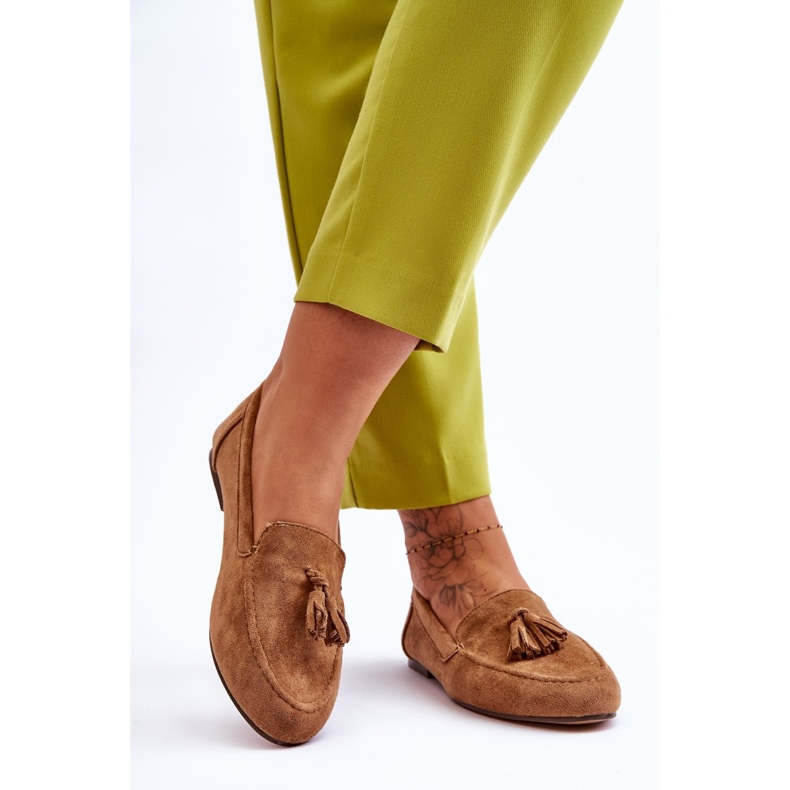 FB1 Zamszowe Klasyczne Mokasyny Z Frędzlami Brązowe Averil beżowy 2