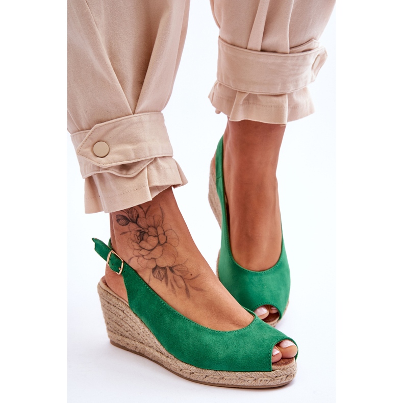 FB1 Zamszowe Sandały Na Koturnie Zielone Elsie 2