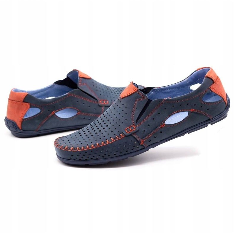 Olivier Buty męskie mokasyny 901 na lato granatowe z czerwonym niebieskie 3