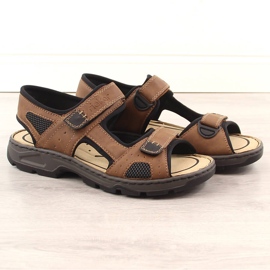 Komfortowe sandały męskie na rzepy brązowe Rieker 26156-25 2