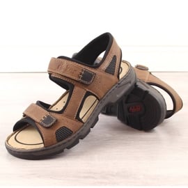 Komfortowe sandały męskie na rzepy brązowe Rieker 26156-25 4