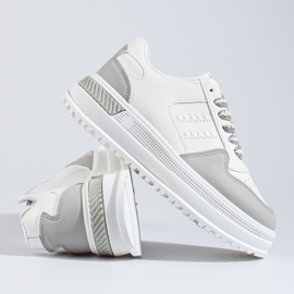 Damskie obuwie sportowe sneakersy na wysokiej platformie Shelovet biało-szare białe 3