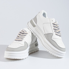 Damskie obuwie sportowe sneakersy na wysokiej platformie Shelovet biało-szare białe 5