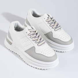 Damskie obuwie sportowe sneakersy na wysokiej platformie Shelovet biało-szare białe 6